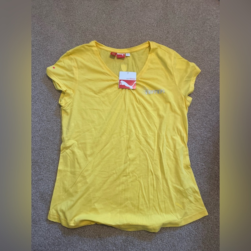 Ferrari Yellow V-Neck Short Sleeve Tee